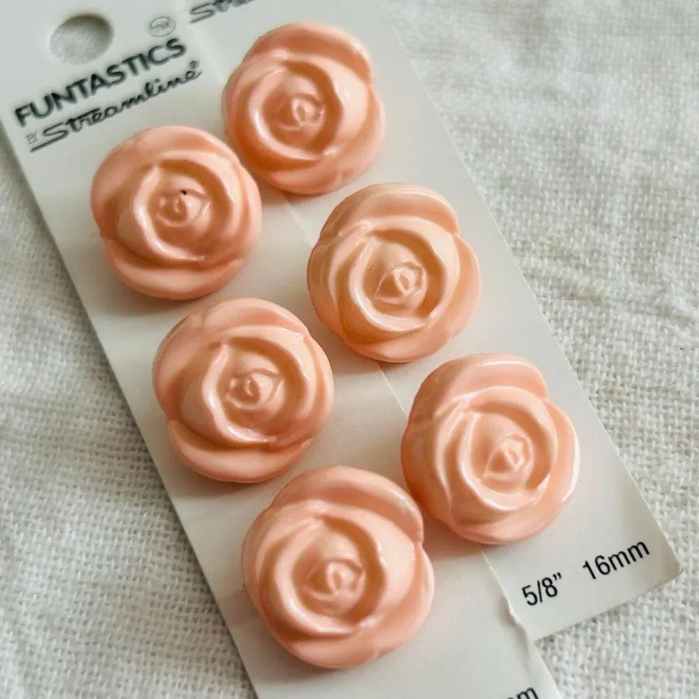 (6) Vintage Pink Rose Funtastics Streamline Buttons Made in Italy